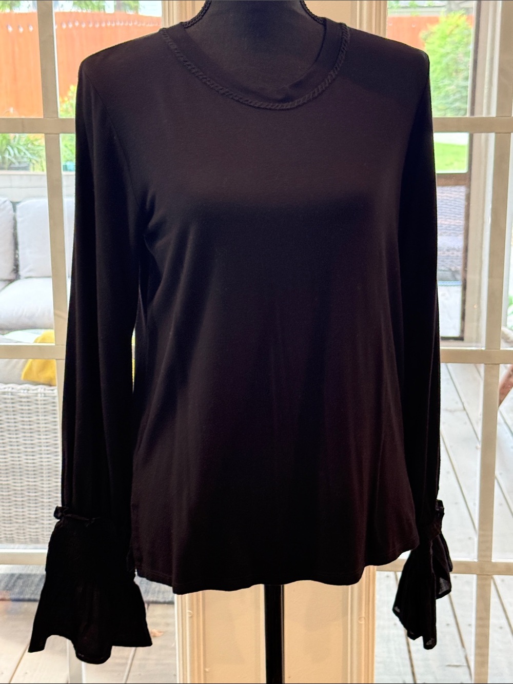 Kobi Halperin Black Long-Sleeve Top with Ruffle Tie Cuffs